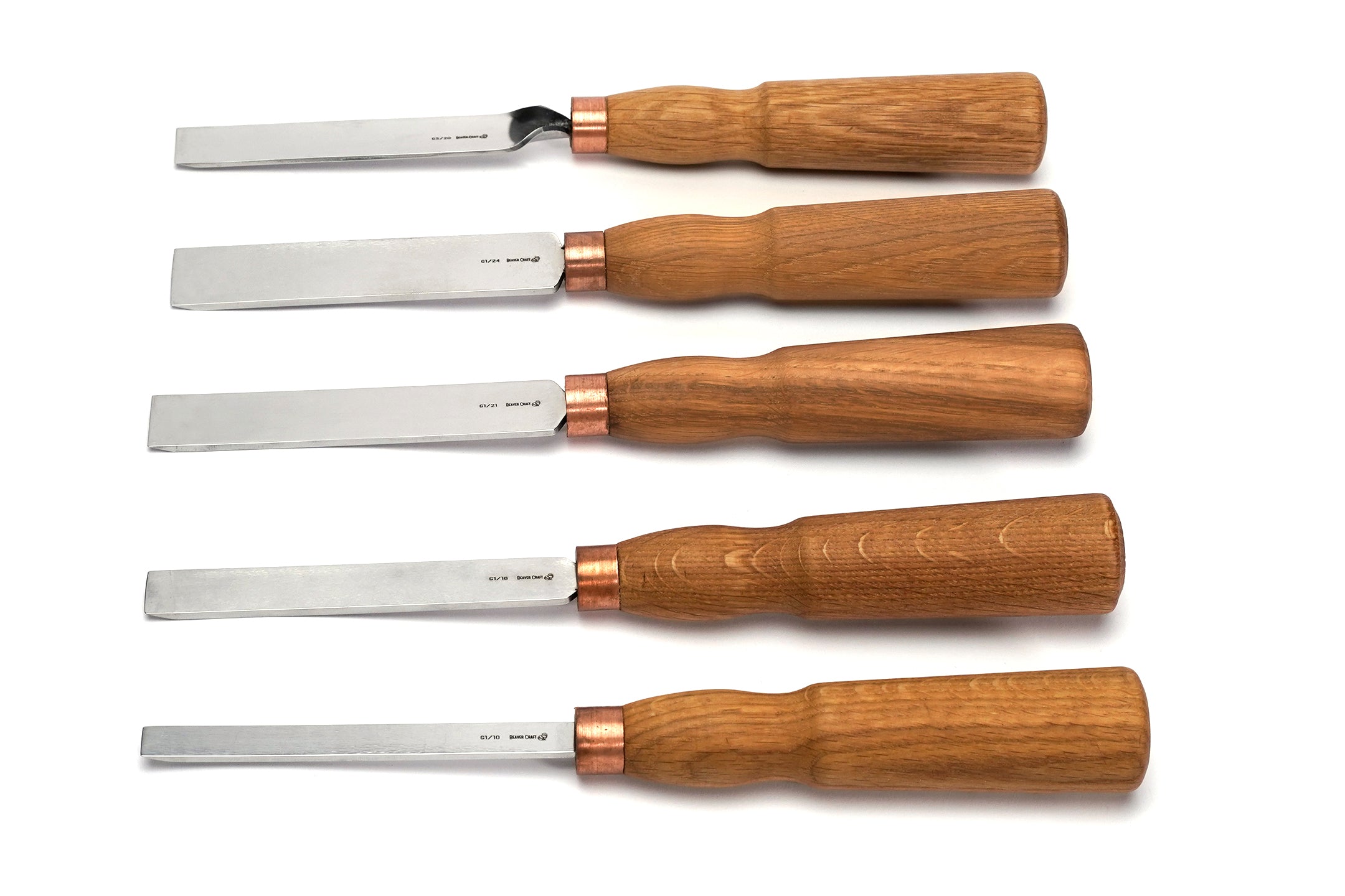 S70L – Erweitertes Holzschnitzset mit Messern, Meißeln, Hohleisen und Schärfzubehör in einem Werkzeughalter (Linkshänder)