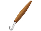 SK5 – Löffelschnitzmesser mit tiefem, abgeschrägtem Griff aus Eichenholz