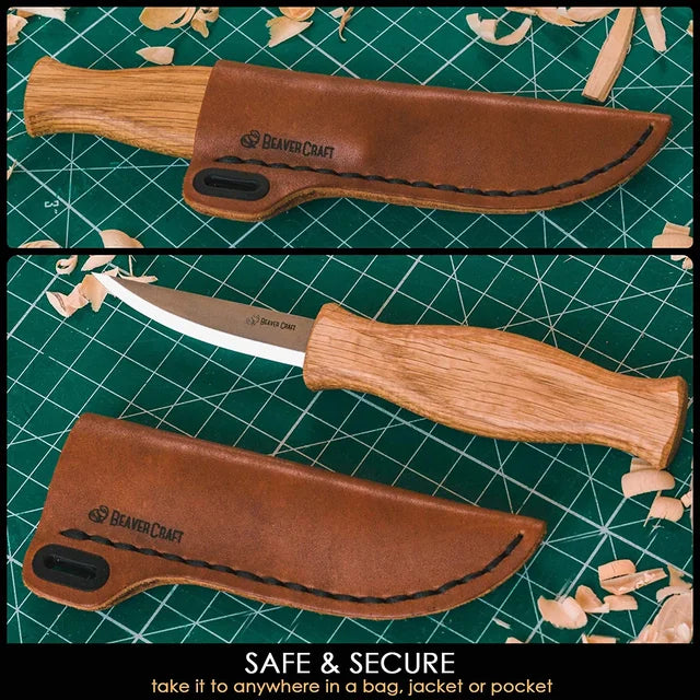 Three Wood Handled Carving, Whittling Knives With Leather Sheath's 