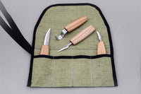 Left-Handed 4-Piece Wood Carving Knife Set  – Whittling, Detail & Spoon Carving Knives Set in Tool Roll – S09L