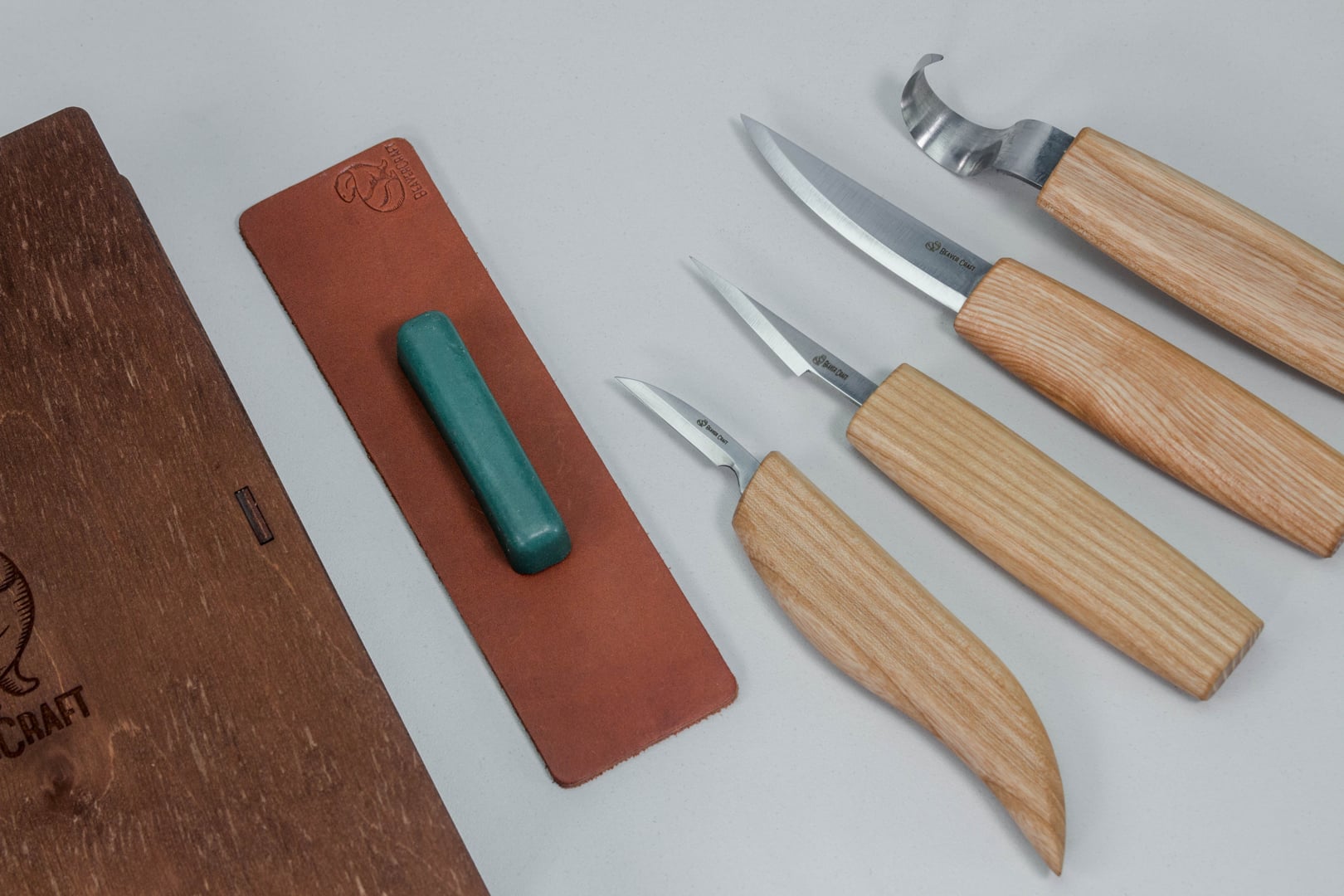 S43L book - Spoon and Kuksa Carving Professional Set with Knives and Strop  in a Book Case BeaverCraft (left-handed)