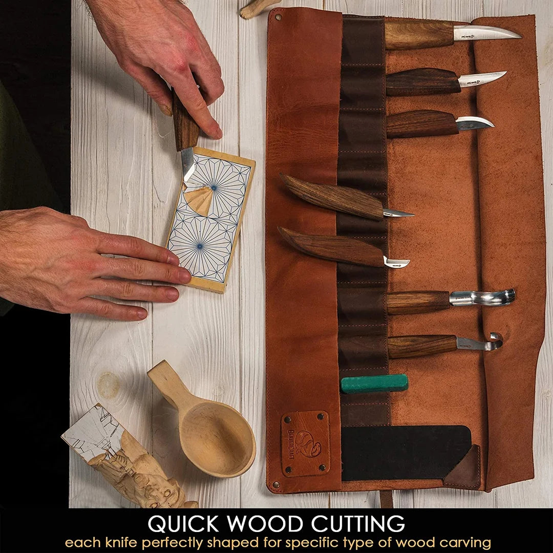 BeaverCraft, Deluxe Wood Carving Kit S50X - Wood Carving Tools Wood Carving  Set - Spoon Wood Carving Knives Tools Set - Whittling Kit Knife Woodworking  Kit for Beginner and Profi (Brown) 