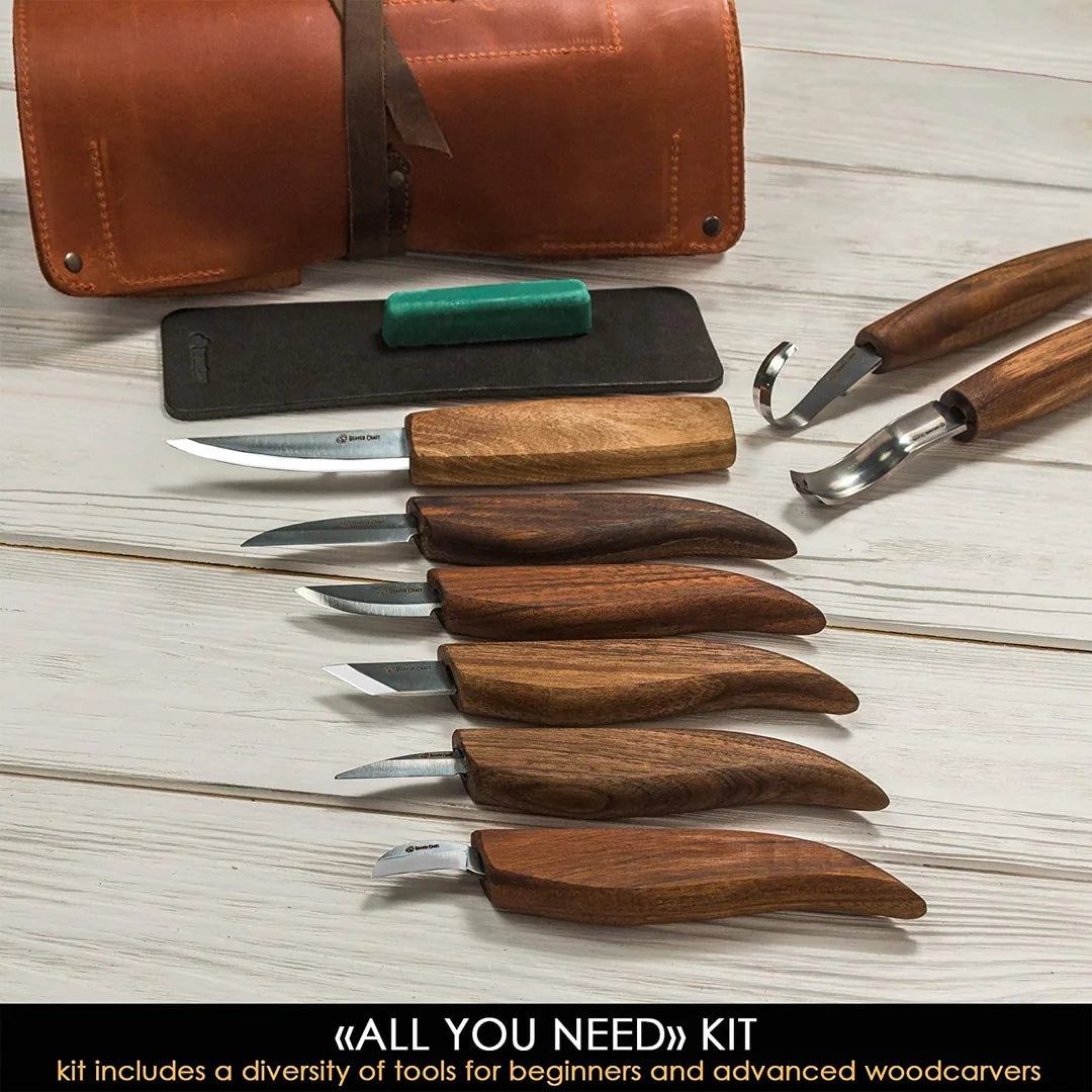 Deluxe Wood Carving Set With Walnut Handles Beavercraft S18X 