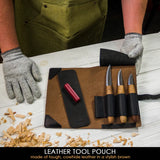 tools in leather pouch