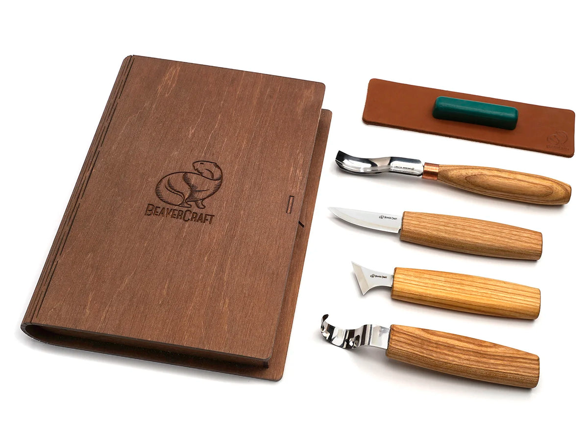 S19 book - Spoon Carving Set of 4 Tools in a Book Case