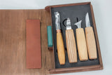 S19L book - Spoon Carving Set of 4 Tools in a Book Case (left-handed)