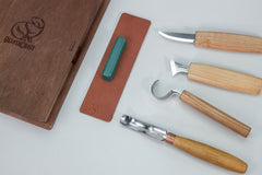 S19L book - Spoon Carving Set of 4 Tools in a Book Case (left-handed)