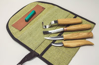 Ensemble professionnel de sculpture de cuillère et kuksa avec couteaux et cuir à aiguiser (gauche) - S43L