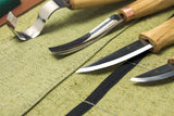 S43L – Professionelles Set zum Schnitzen von Löffeln und Kuksa mit Messern und Streichriemen (Linkshänder)