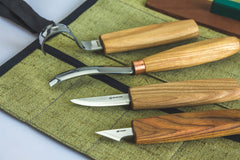 S49L – Holzschnitzwerkzeug-Set zum Löffelschnitzen für Linkshänder (inkl. kompaktem Meißel)