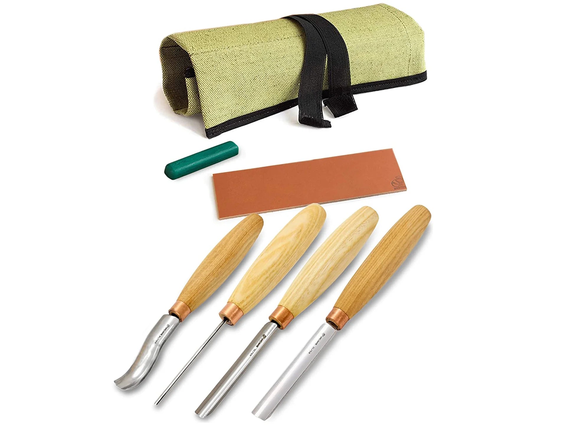 BeaverCraft, Wood Carving Chisel Set SC01 - Gouge Wood Carving Tools Kit in Rolling Pouch with Leather Strop Polishing Compound Kit - Radial Gouges