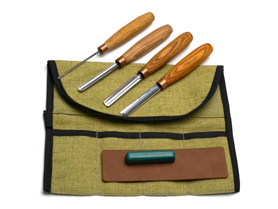 4-Piece Wood Carving Tool Set – Wood Carving Gouge Chisel Set in Tool Roll – SC02